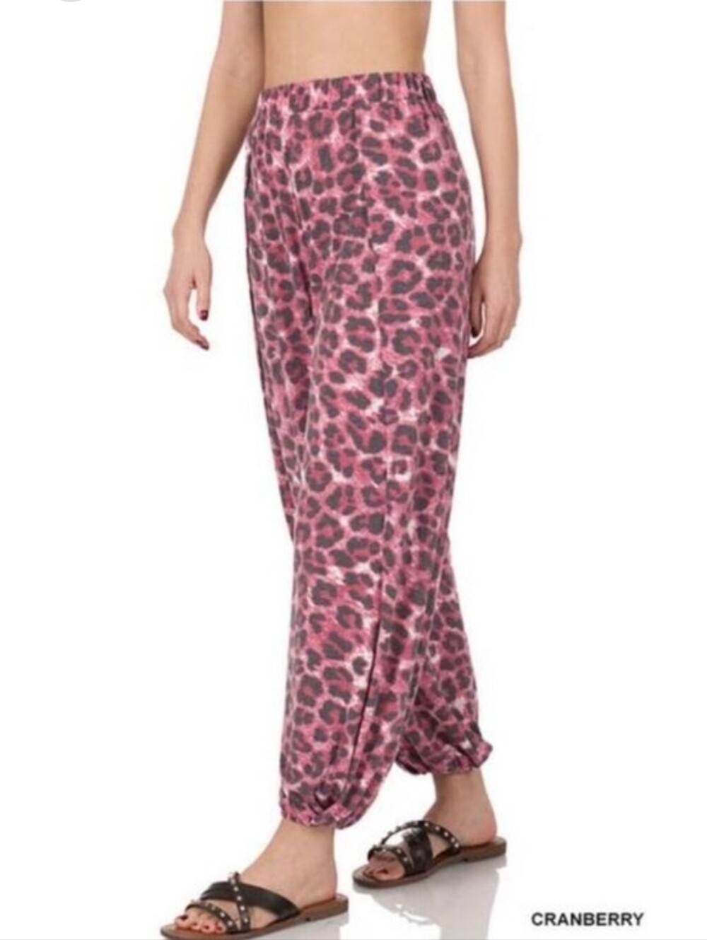 Zenana Pink Leopard Print with Side Slit Pants NWOT